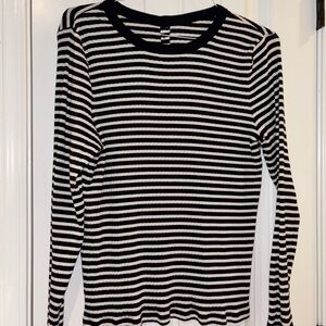 Talbots Navy Blue and White Striped Long Sleeve Top